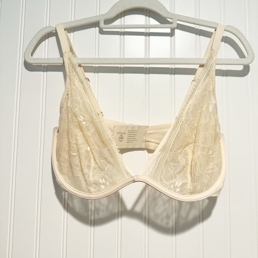 Soma Cream Lace Plunge Bra Underwire Size 36DD